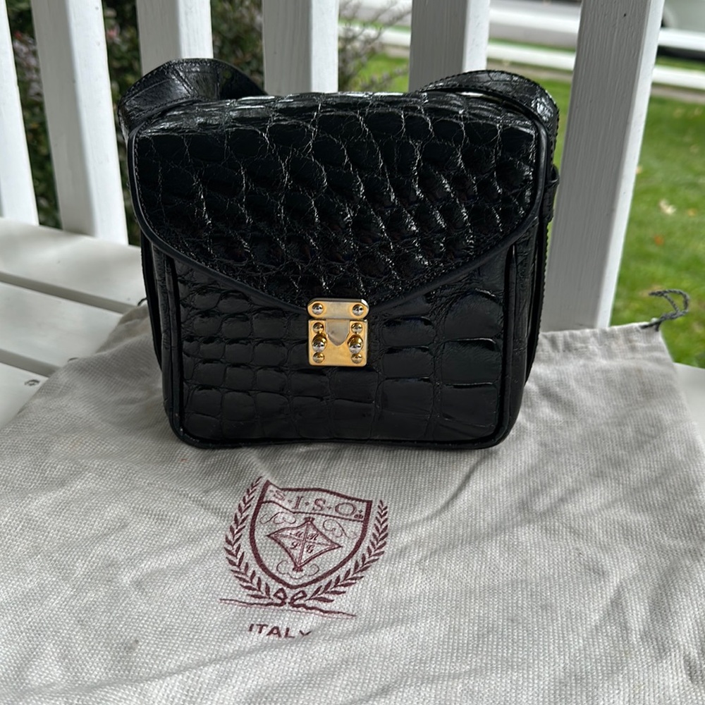 Authentic Mauro Governo Black Siso Alligator Skin Crossbody bag